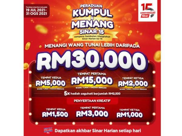 Rebut hadiah RM30,000 sempena 15 tahun Sinar Harian